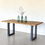 Industrial Live Edge Dining Table in Reclaimed Oak / Clear and Blackened Metal &#39;U-Shaped&#39; Legs 