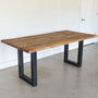 Industrial Live Edge Dining Table in Reclaimed Oak / Clear &amp; Blackened Steel Legs