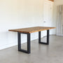 Industrial Live Edge Dining Table in Reclaimed Oak / Clear &amp; Blackened Metal Rectangle Legs