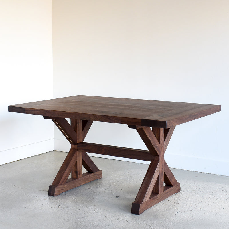 Trestle Dining Table in Solid Walnut / Clear