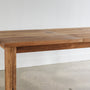 Farmhouse Extendable Dining Table Pictured In Reclaimed Oak Clear  - Post Leg Detail with leaf insert