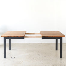 Industrial Plank Extendable Dining Table in Reclaimed Oak Clear &amp; Blackened Metal Base