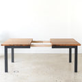 Industrial Plank Extendable Dining Table in Reclaimed Oak Clear &amp; Blackened Metal Base