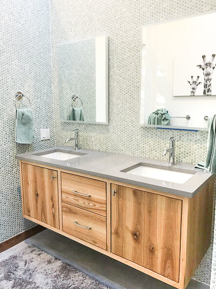 60&quot; Floating Wood Vanity / Double Sink - Customer Photo, Pictured in Ash / Clear 