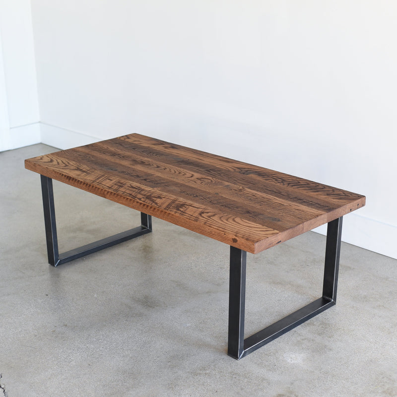Reclaimed Wood Coffee Table Industrial U-Shaped Steel Legs