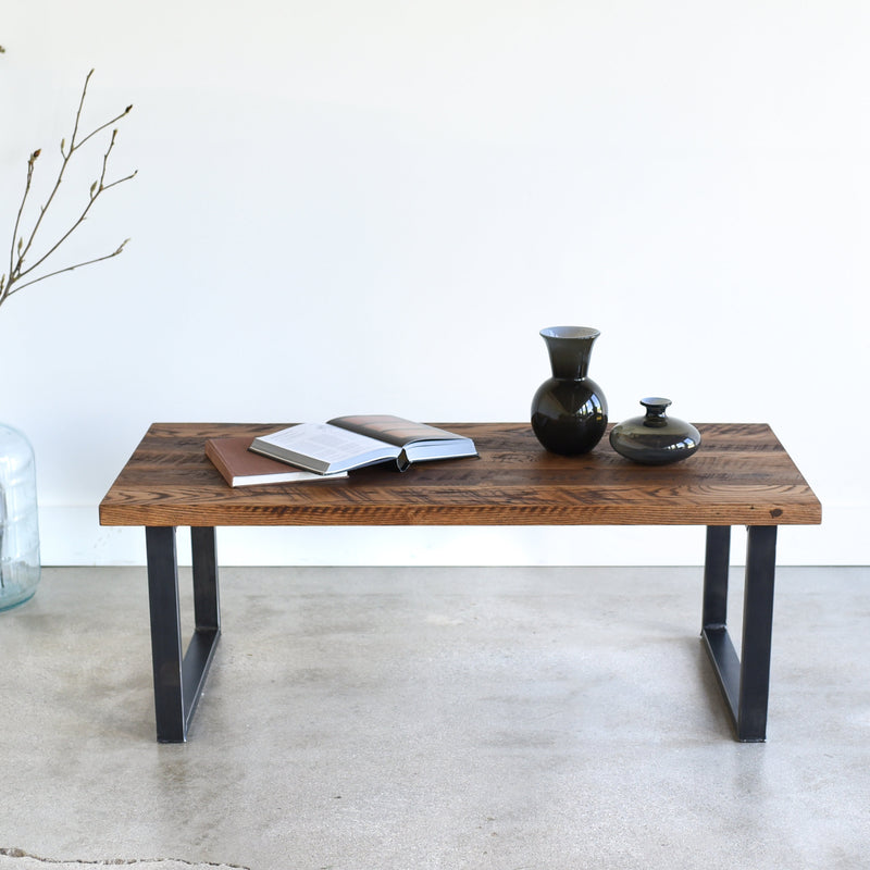 Reclaimed Wood Coffee Table Industrial U-Shaped Steel Legs