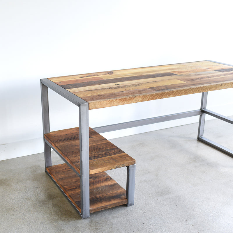 Modern Wood + Metal Desk with Shelving