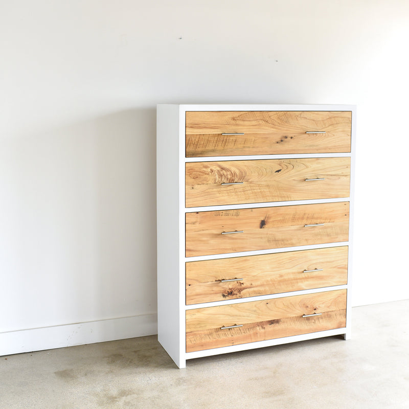 Tall White + Wood 5 Drawer Dresser Tall White + Wood 5 Drawer Dresser