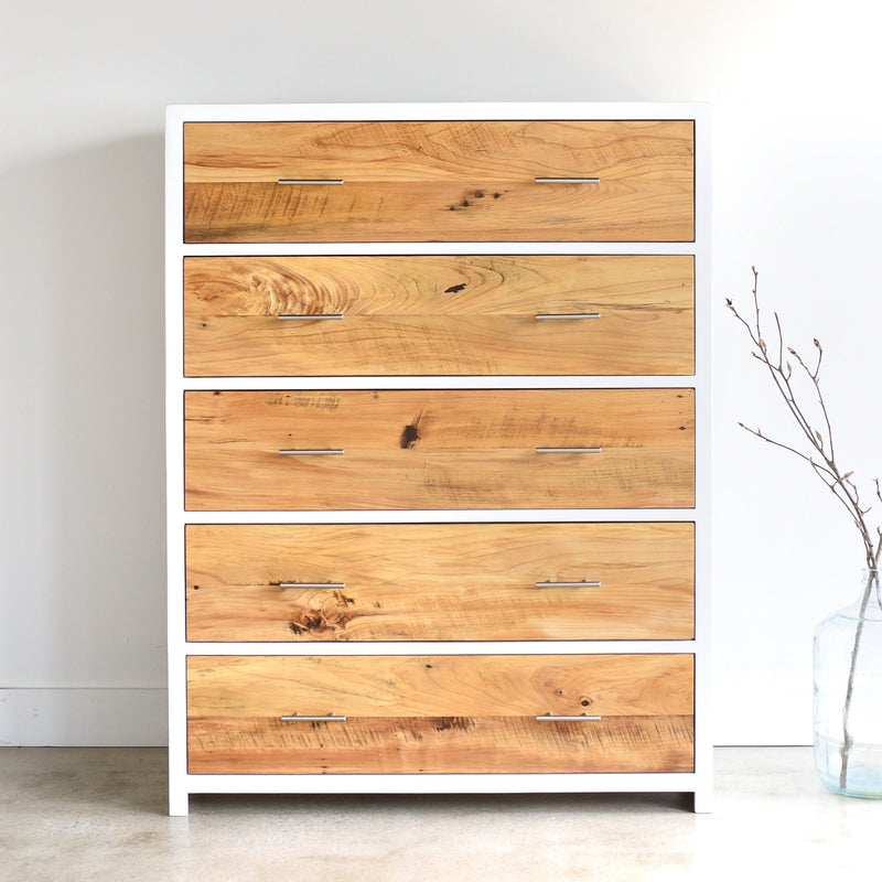 Tall White + Wood 5 Drawer Dresser