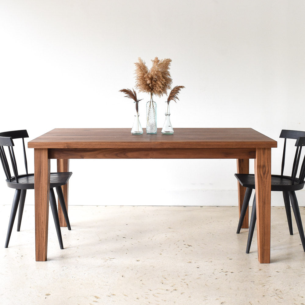 Pictured in Walnut / Clear Finish, Plank Tapered Leg Dining Table Featured with our <a href=