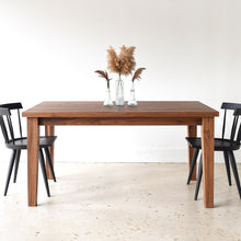 Pictured in Walnut / Clear Finish, Plank Tapered Leg Dining Table Featured with our &lt;a href=&quot;https://wwmake.com/products/modern-windsor-chair&quot;&gt; Modern Windsor Chair&lt;/a&gt; in Blackened Oak