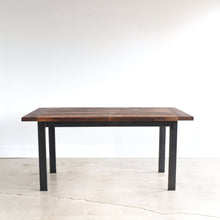 Steel Frame Extendable Dining Table in Reclaimed Oak / Walnut Finish &amp; Blackened Metal