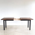 Steel Frame Extendable Dining Table - Open View. Pictured in Reclaimed Oak / Walnut &amp; Blackened Metal Legs