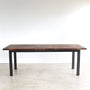 Steel Frame Extendable Dining Table - Reclaimed Oak / Walnut &amp; Blackened Metal Base - Leaf Included 