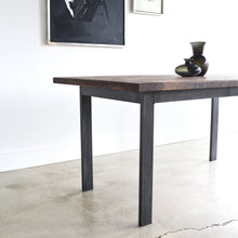 Steel Frame Extendable Dining Table - Reclaimed Oak / Walnut and Blackened Metal Base
