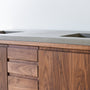 Detailed view of finger pull drawers on 60&quot; Modern Floating Wood Vanity / Double Sink 