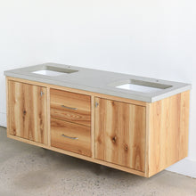 60&quot; Floating Wood Vanity / Double Sink Featured with our &lt;a href=&quot;https://wwmake.com/products/concrete-vanity-top-double-rectangle-undermount-sinks&quot;&gt; Concrete Vanity Top / Double Rectangle Undermount Sinks &lt;/a&gt; in Natural Gray, Pictured in Ash / Clear 