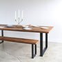 Industrial Modern Dining Table in Reclaimed Oak/ Clear with Blackened Metal U-shaped Legs. Featured with our &lt;a href=&quot;https://wwmake.com/products/industrial-modern-reclaimed-wood-bench-u-shaped-metal-legs-anhr7&quot;&gt; Industrial Modern Bench &lt;/a&gt; 