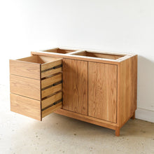 52&quot;L Modern Wood Vanity / Offset Single Sink in White Oak / Clear - Open Drawer Detail