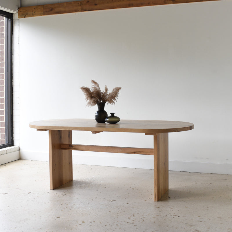 Modern Timber Oval Dining Table Handmade in Reclaimed Oak / Clear 