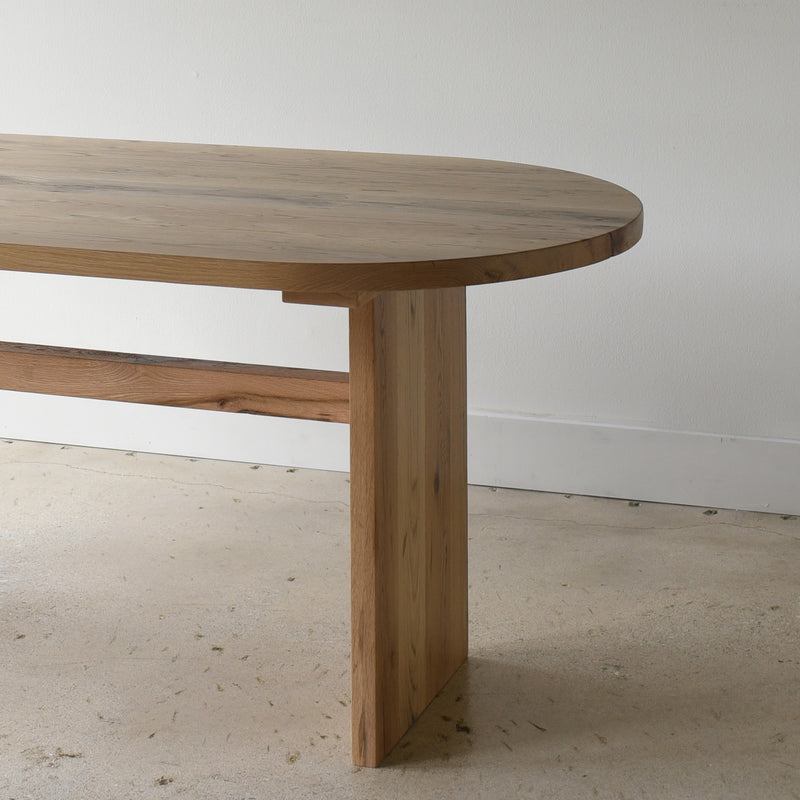 Modern Timber Oval Dining Table - Side Profile, Pictured in Reclaimed Oak / Clear