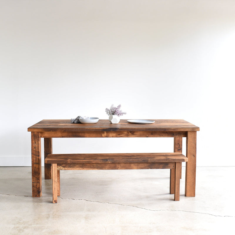 Plank Farmhouse Dining Table Featured with our &lt;a href=&quot;https://wwmake.com/products/reclaimed-wood-plank-bench&quot;&gt; Plank Wood Bench &lt;/a&gt; 