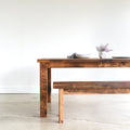 Plank Farmhouse Dining Table Featured with our &lt;a href=&quot;https://wwmake.com/products/reclaimed-wood-seating-bench&quot;&gt; Farmhouse Wood Bench &lt;/a&gt; in Reclaimed Oak / Textured Finish