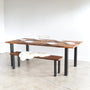 Post Leg Dining Table paired with our &lt;a href=&quot;https://wwmake.com/products/industrial-modern-reclaimed-wood-bench-u-shaped-metal-legs&quot;&gt; Industrial Post Leg Bench&lt;/a&gt; in Reclaimed Oak / Clear &amp; Blackened Metal Legs