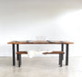Post Leg Dining Table paired with our &lt;a href=&quot;https://wwmake.com/products/industrial-modern-reclaimed-wood-bench-u-shaped-metal-legs&quot;&gt;Industrial Post Leg Bench&lt;/a&gt; in Reclaimed Oak / Clear &amp; Blackened Metal Legs