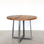 Round Criss Cross Base Dining Table in Reclaimed Oak / Clear  &amp; Blackened Metal