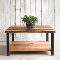 Square Industrial Modern Coffee Table with Lower Shelf