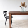 Extendable Tapered Leg Dining Table Pictured in Walnut / Clear Featured with our &lt;a href=&quot;/products/modern-windsor-chair&quot;&gt; Modern Windsor Chair&lt;/a&gt; in Blackened Oak