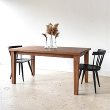 Pictured in Walnut / Clear Finish, Plank Tapered Leg Dining Table Featured with our &lt;a href=&quot;https://wwmake.com/products/modern-windsor-chair&quot;&gt; Modern Windsor Chair&lt;/a&gt; in Blackened Oak