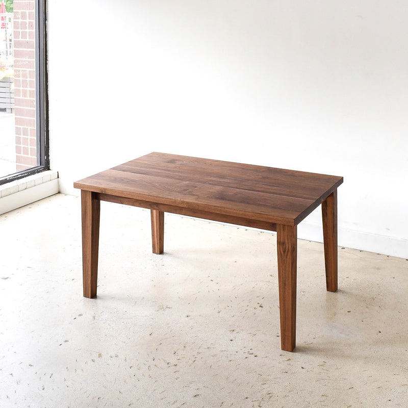 Pictured in Walnut / Clear Finish, Plank Tapered Leg Dining Table Handmade in Reclaimed Oak / Walnut
