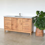 60&quot; Modern Wood Vanity / Single Sink in Reclaimed Oak / Clear - Featured with our &lt;a href=&quot;https://wwmake.com/products/concrete-vanity-top-oval-undermount-sink&quot;&gt; Concrete Vanity Top / Single Oval Undermount Sink &lt;/a&gt; in Natural Gray and Single-Hole Faucet Placement