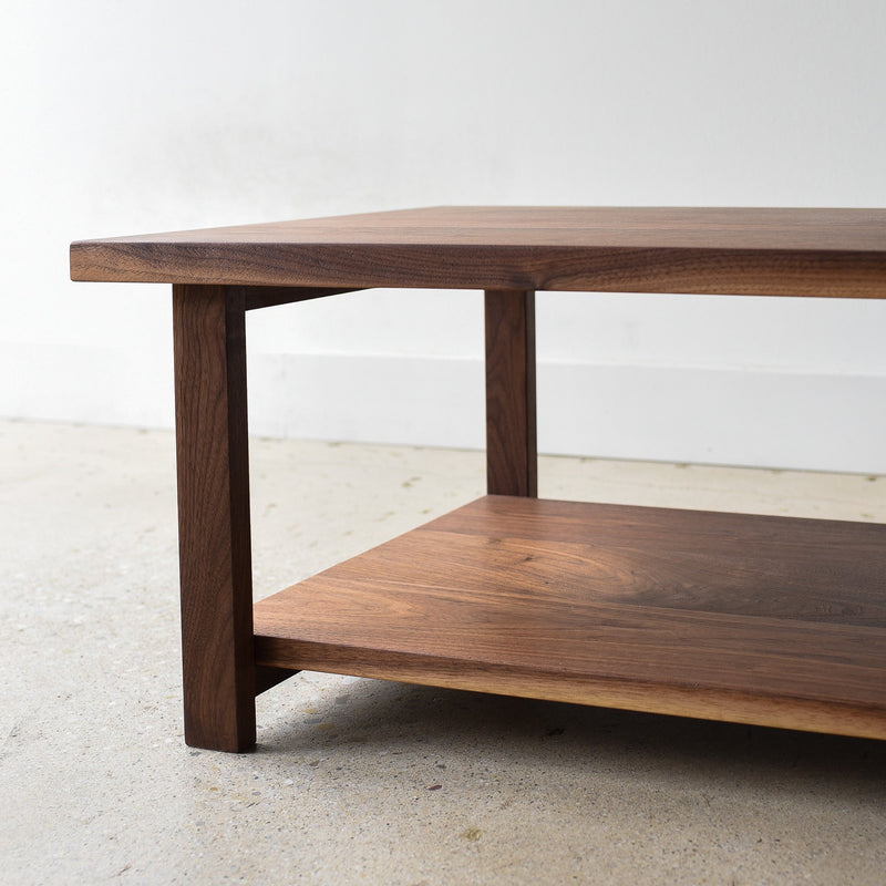 Quick Ship Modern Solid Wood Coffee Table with Lower Shelf