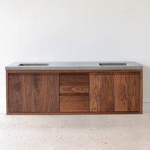 60&quot; Modern Floating Wood Vanity / &lt;a href=&quot;https://wwmake.com/products/concrete-vanity-top-double-rectangle-undermount-sinks&quot;&gt; Double Sink in Walnut / Clear. Double Sink Concrete Vanity Top &lt;/a&gt; with rectangle sinks sold separately.  