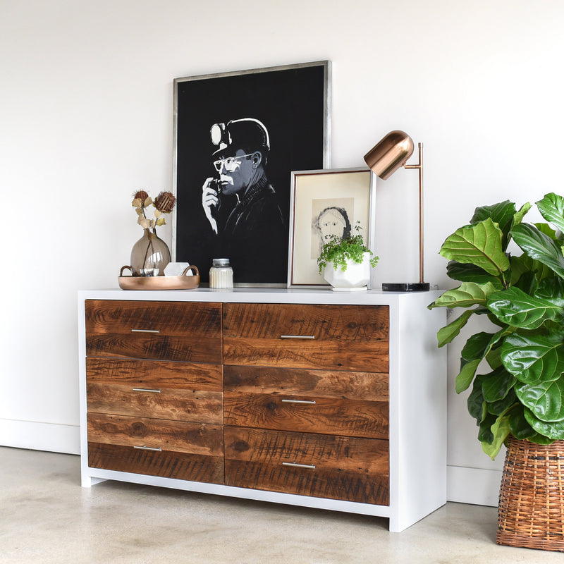 White + Wood 6-Drawer Dresser / Textured Finish White + Wood 6-Drawer Dresser / Textured Finish