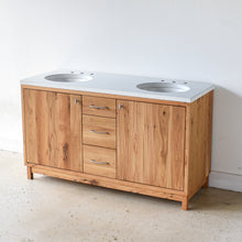 60&quot; Modern Wood Vanity / Double Sink in Reclaimed Oak / Clear Featured with our &lt;a href=https://wwmake.com/products/concrete-vanity-top-double-oval-undermount-sink&gt; Concrete Vanity Top / Double Oval Undermount Sinks &lt;/a&gt; in White