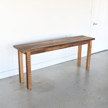 Reclaimed wood console table designed with a traditional farmhouse aesthetic, Pictured in Reclaimed Oak/ Textured